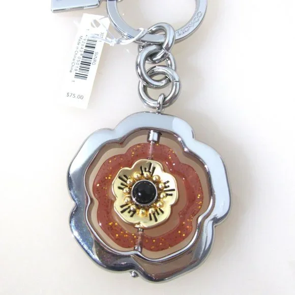 Coach Spinning Tea Rose Bag Charm Silver Glitter - Picture 6 of 6